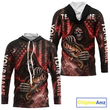 Load image into Gallery viewer, Hooded Custom Team Name Grim Reaper Bass Fishing With American Flag - Patriotic Bass Fishing Jersey|Red NHT629