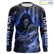 Load image into Gallery viewer, Custom Team Name Grim Reaper Bass Fishing With American Flag - Patriotic Bass Fishing Jersey|Yellow NHT630
