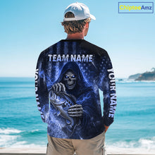 Load image into Gallery viewer, Custom Team Name Grim Reaper Bass Fishing With American Flag - Patriotic Bass Fishing Jersey|Yellow NHT630