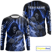 Load image into Gallery viewer, Custom Team Name Grim Reaper Bass Fishing With American Flag - Patriotic Bass Fishing Jersey|Yellow NHT630