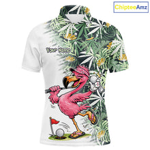 Load image into Gallery viewer, Funny Pink Flamingo Green Tropical Pattern Golf Polo Shirt Custom Golf Shirts For Men NHT648