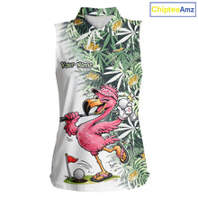 Load image into Gallery viewer, Funny Pink Flamingo Green Tropical Pattern Sleeveless Womens Golf Polo Shirt Custom Golf Shirts For Womens NHT648