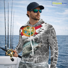 Load image into Gallery viewer, Florida Crappie Camo Gray Custom Long Sleeve Hooded Performance Fishing Shirts, Florida Flag Fishing Jerseys NHT658