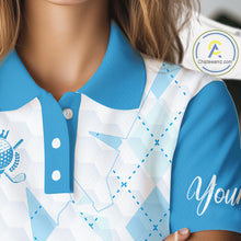 Load image into Gallery viewer, Personalized Womens Golf Shirt Argyle Style – Custom Name Polo, Gift For Mom, Golfer Gift Idea NHT671