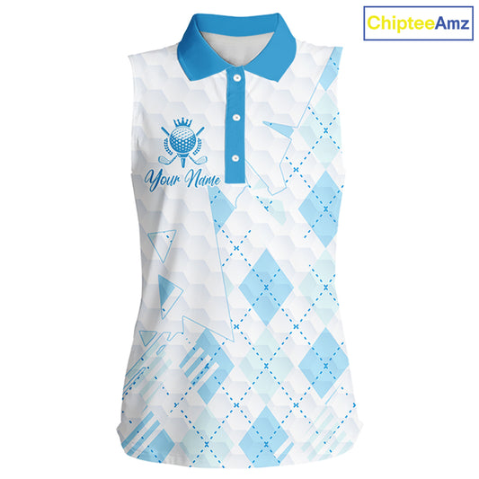 Personalized Womens Sleeveless Golf Shirt Argyle Style – Custom Name Polo, Gift For Mom, Golfer Gift Idea NHT671