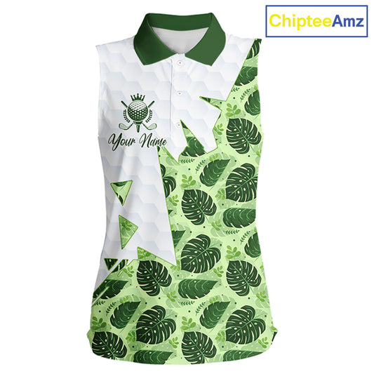 Personalized Womens Sleeveless Golf Shirt Tropical Style – Custom Name Polo, Gift For Mom, Golfer Gift Idea NHT673