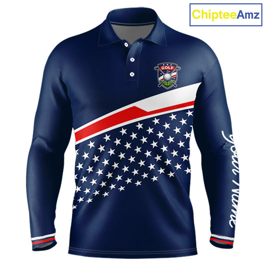 Blue Navy American Flag Mens Golf Polo Shirts Custom Patriotic Team Golf Shirts For Men Golf Gifts NHT693