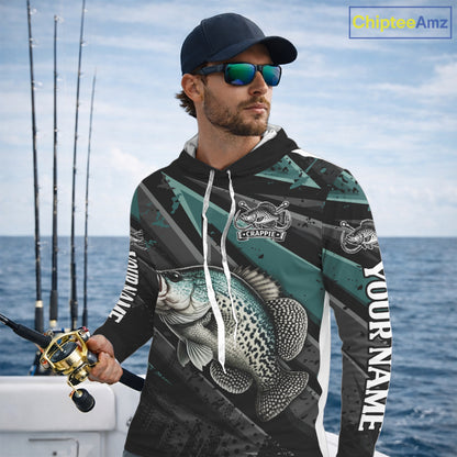 Crappie Custom Hooded Long Sleeve Performance Fishing Shirts, Crappie Hunter Fishing Shirt NHT525