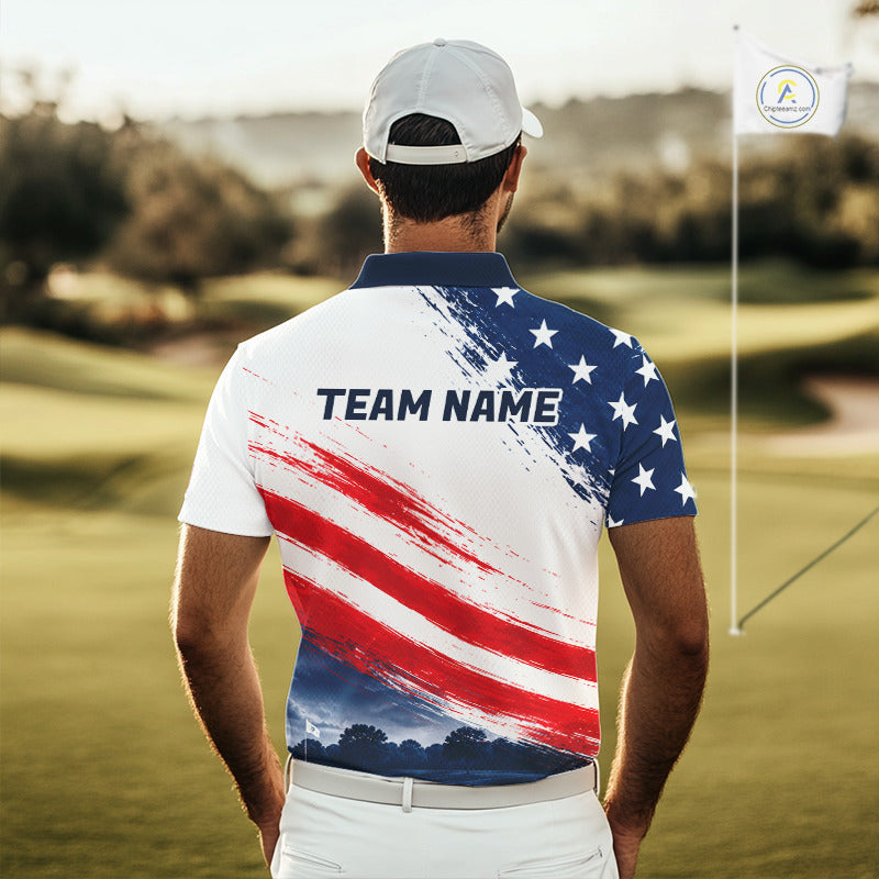 Men's Patriotic Golf Polo Shirt – USA Flag Golf Apparel, Red White Blue Performance Polo 