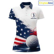 Load image into Gallery viewer, Women's Patriotic Golf Polo Shirt – USA Flag Golf Apparel, Red White Blue Performance Polo 