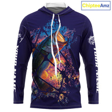 Load image into Gallery viewer, Largemouth Bass Artistic Long Sleeve Hooded Fishing Shirts Personalized Name NHT399