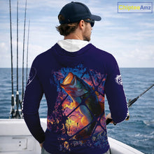 Load image into Gallery viewer, Largemouth Bass Artistic Long Sleeve Hooded Fishing Shirts Personalized Name NHT399