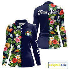 Load image into Gallery viewer, Womens Golf Polo Shirt Green Tropical Flower Leaves Custom Name Golf Polo Shirts, Golfing Gift NHT720
