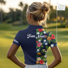 Load image into Gallery viewer, Womens Golf Polo Shirt Green Tropical Flower Leaves Custom Name Golf Polo Shirts, Golfing Gift NHT720