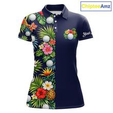 Load image into Gallery viewer, Womens Golf Polo Shirt Green Tropical Flower Leaves Custom Name Golf Polo Shirts, Golfing Gift NHT720