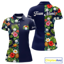 Load image into Gallery viewer, Womens Golf Polo Shirt Green Tropical Flower Leaves Custom Name Golf Polo Shirts, Golfing Gift NHT720