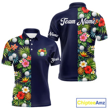 Load image into Gallery viewer, Mens Golf Polo Shirt Green Tropical Flower Leaves Custom Name Golf Polo Shirts, Golfing Gift NHT720