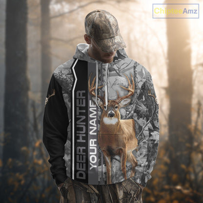 Deer Hunting Camo Custom Name 3D All Over Print Shirt Gray Black, Best Deer Hunting Shirt NHT210