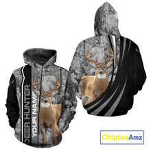 Load image into Gallery viewer, Deer Hunting Camo Custom Name 3D All Over Print Shirt Gray Black, Best Deer Hunting Shirt NHT210