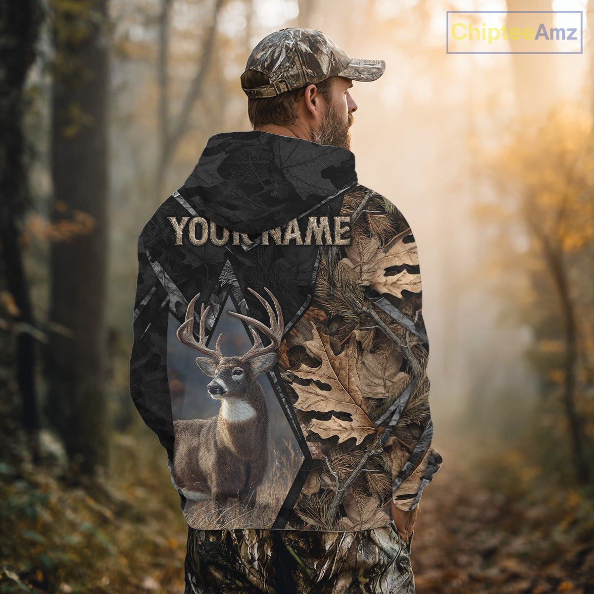 Deer Hunting 3D All Over Print Autumn Camo Black Shirt Custom Name Gifts For Hunter NHT216