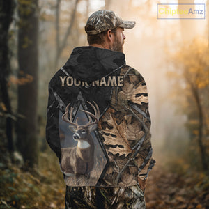 Deer Hunting 3D All Over Print Autumn Camo Black Shirt Custom Name Gifts For Hunter NHT216