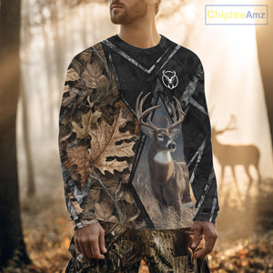 Deer Hunting 3D All Over Print Autumn Camo Black Shirt Custom Name Gifts For Hunter NHT216