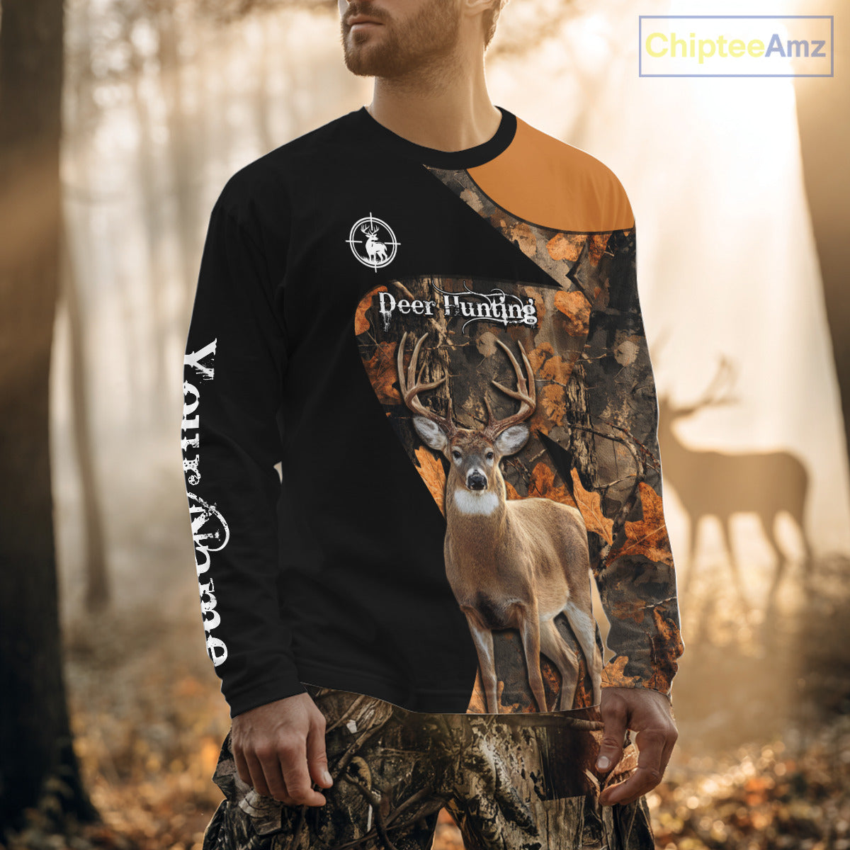 Deer Hunting Shirt Black Camo Orange 3D Custom Name, Season Deer Hunting NHT295