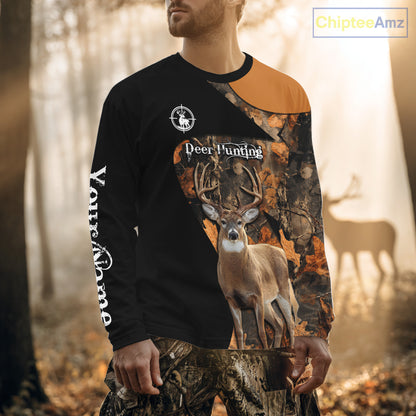 Deer Hunting Shirt Black Camo Orange 3D Custom Name, Season Deer Hunting NHT295