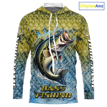 Load image into Gallery viewer, Largemouth Bass Fishing Shirts Long Sleeve Hooded, Beautiful Bass Fishing Shirts For Men NHT403