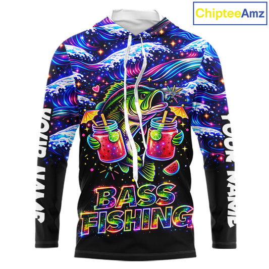 Bass Fishing Shirts Long Sleeve Hooded- Neon Bass Shirt, Funny Fishing Gift For Fishermen NHT535
