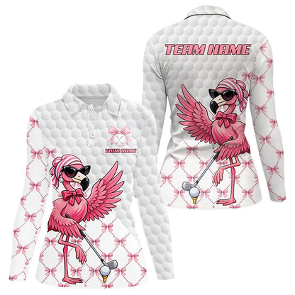 Pink Flamingo Golf Shirt For Women, Funny Pattern Golf Polo Shirt, Ladies Golf Outfit For Team NHT729