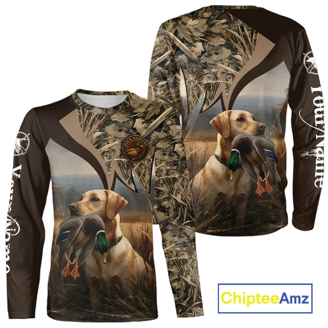 Yellow Lab Duck Hunting Camo Shirt, Personalized Waterfowl Hunting Clothes For Hunters NHT226