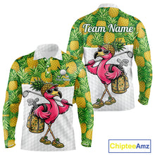 Load image into Gallery viewer, Golfing Flamingo Mens Funny Golf Polo Shirt Custom Yellow Pattern Pineapple Golf Ball Clothes Shirts NHT739