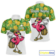 Load image into Gallery viewer, Golfing Flamingo Mens Funny Golf Polo Shirt Custom Yellow Pattern Pineapple Golf Ball Clothes Shirts NHT739
