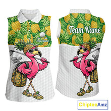 Load image into Gallery viewer, Golfing Flamingo Sleeveless Womens Funny Golf Polo Shirt Custom Yellow Pattern Pineapple Golf Ball Clothes Shirts NHT739