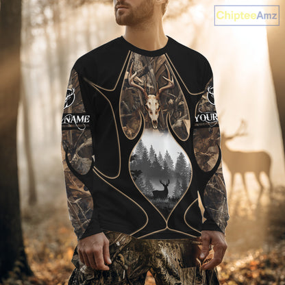 Deer Hunting Shirt 3D All Over Print Skull Deer Personalized Name, Hoodie Hunting For Men NHT363