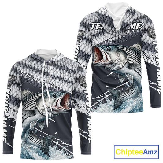Striped Bass Striper Fishing Custom Performance Fishing Shirts, Hooded Fishing Jersey Shirt NHT537