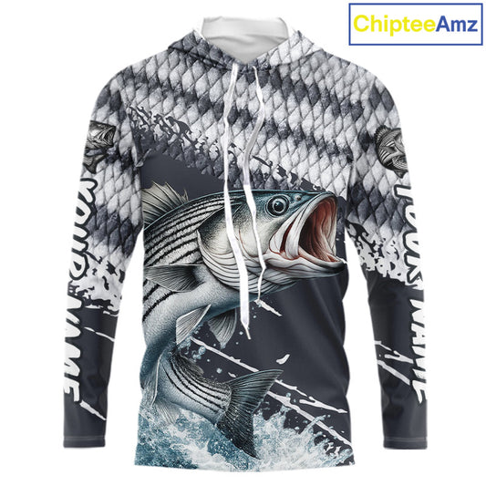 Striped Bass Striper Fishing Custom Performance Fishing Shirts, Hooded Fishing Jersey Shirt NHT537