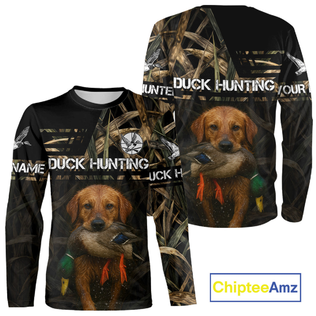 Mallard Duck Hunting Yellow Lab Custom Name 3D All Over Print Shirt, Lab Dog Hunting Gifts NHT130