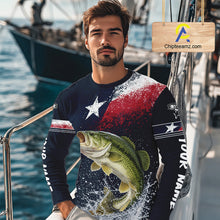 Load image into Gallery viewer, Custom Vintage Bass Long Sleeve Patriotic Fishing Shirt For Men, Bass Texas Flag Fishing Shirt NHT764