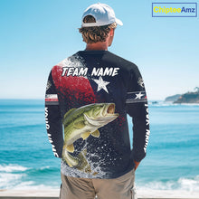 Load image into Gallery viewer, Custom Vintage Bass Long Sleeve Patriotic Fishing Shirt For Men, Bass Texas Flag Fishing Shirt NHT764