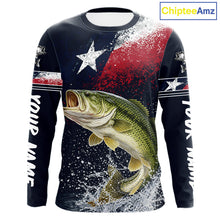 Load image into Gallery viewer, Custom Vintage Bass Long Sleeve Patriotic Fishing Shirt For Men, Bass Texas Flag Fishing Shirt NHT764