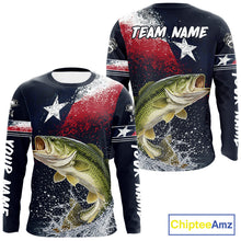 Load image into Gallery viewer, Custom Vintage Bass Long Sleeve Patriotic Fishing Shirt For Men, Bass Texas Flag Fishing Shirt NHT764