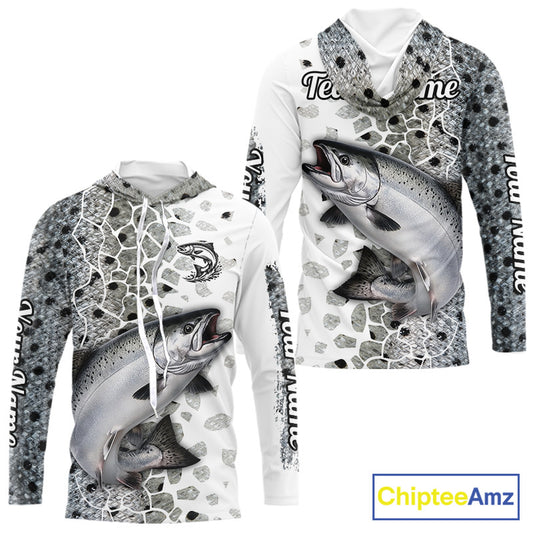 Chinook Salmon (King Salmon) Fishing Camo Performance Fishing Shirts Long Sleeve Hooded For Fisher NHT570