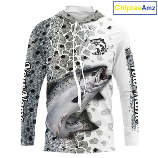 Chinook Salmon (King Salmon) Fishing Camo Performance Fishing Shirts Long Sleeve Hooded For Fisher NHT570