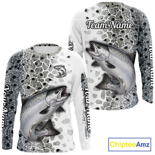 Chinook Salmon (King Salmon) Fishing Camo Performance Fishing Shirts Long Sleeve For Fisher NHT570