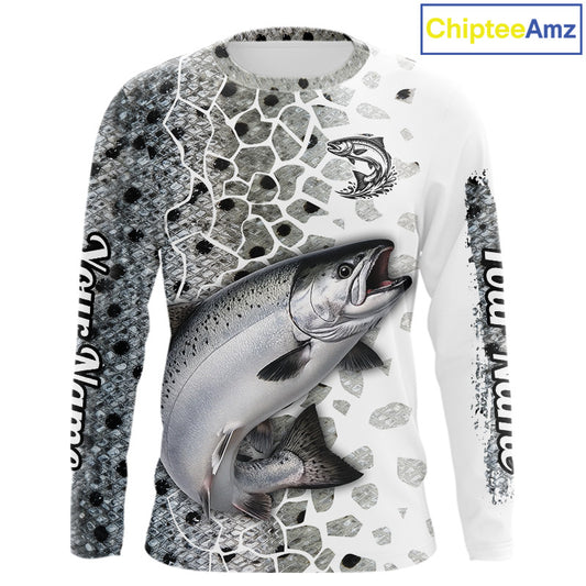 Chinook Salmon (King Salmon) Fishing Camo Performance Fishing Shirts Long Sleeve For Fisher NHT570