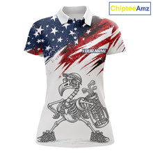 Load image into Gallery viewer, Patriotic Golf Polo Shirt – USA Flag Skull Flamingo Golfer Funny Golf Outfit For Womens NHT780