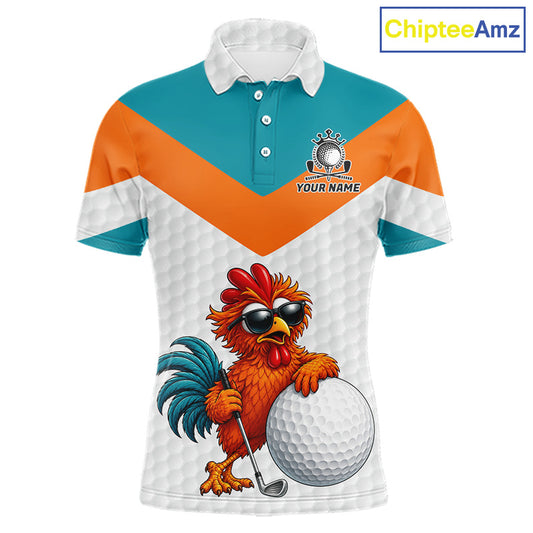 Personalized Cool Rooster Golf Polo Shirt Custom Name Funny Chicken Golf Shirt