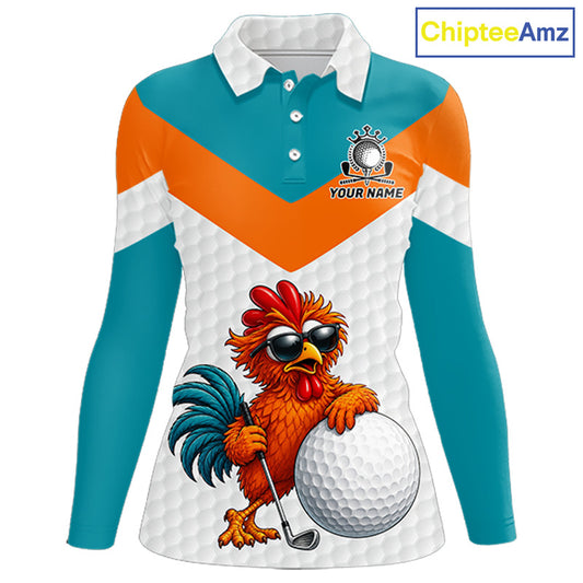 Personalized Cool Rooster Golf Polo Shirt  Custom Name Funny Chicken Golf Shirt